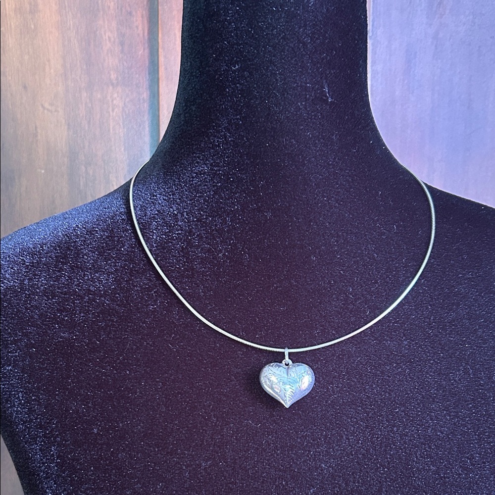 Sterling Silver Engraved Puffy Heart Pendant Necklace
